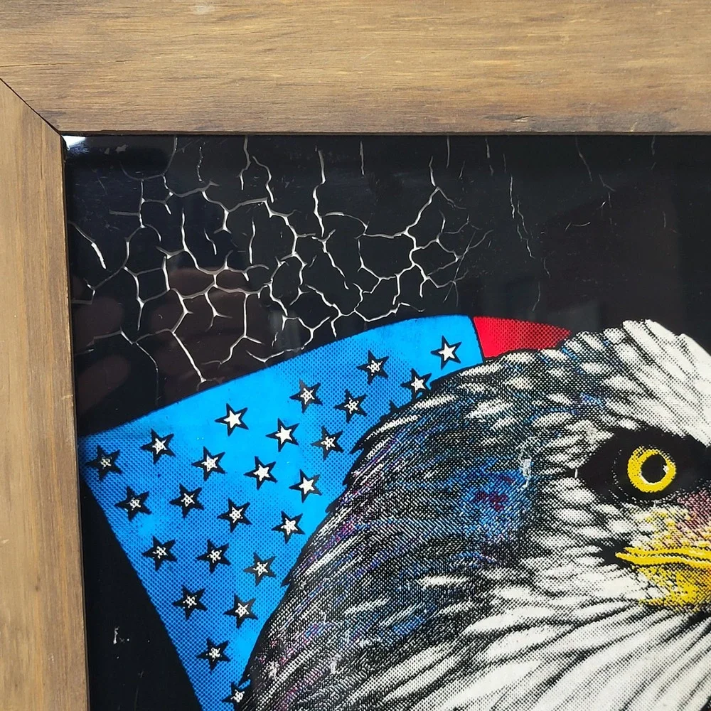 Vintage 1986 Harley Davidson Eagle American‎ Flag Framed Mirror Art 19x14 3/4